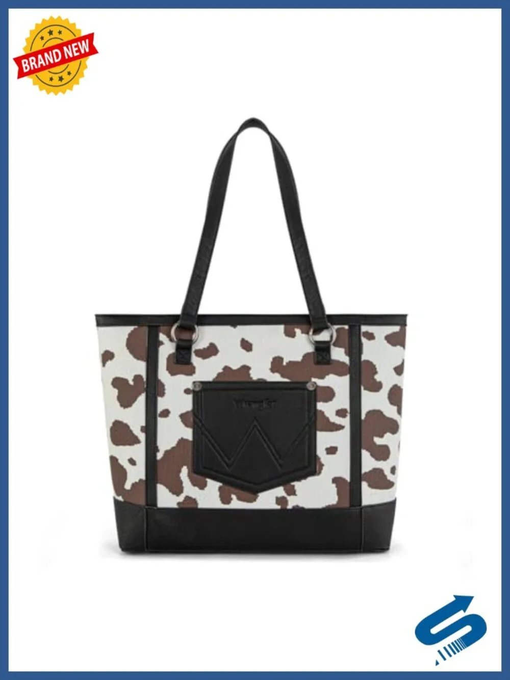 Western Cow Print Canvas Tote Bag with Top Handles